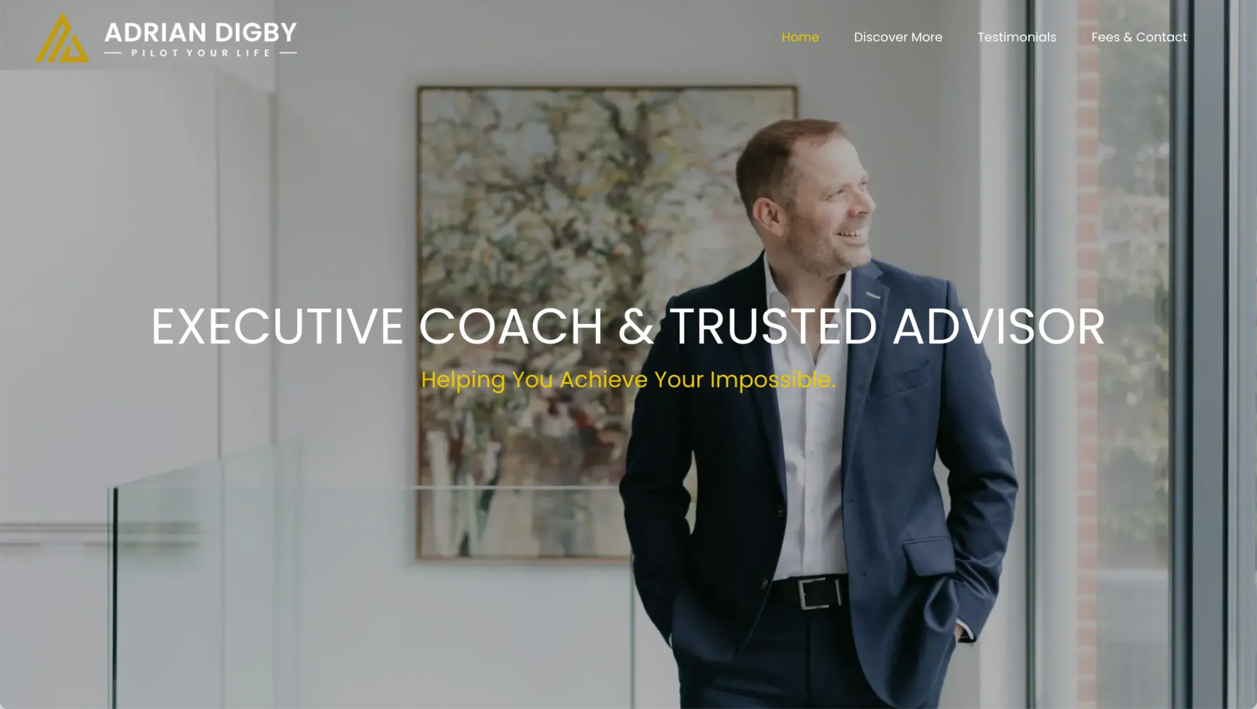 Adrian Digby website design hero banner by First Rate Marketing