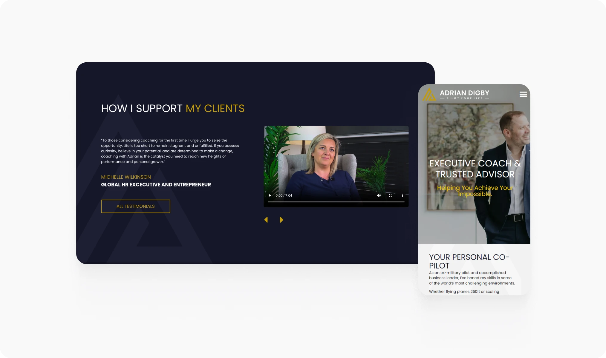 Section of the Adrian Digby website design by First Rate Marketing