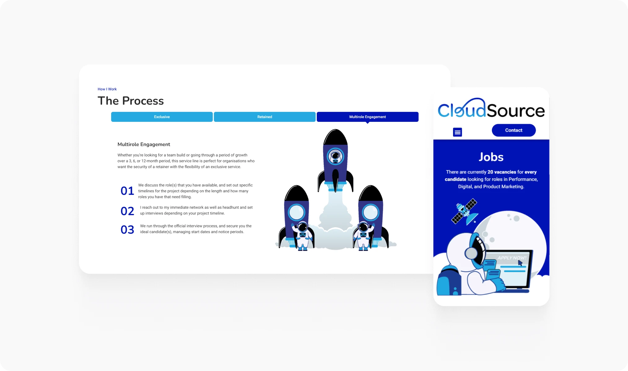 Section of the CloudSource Recruitment website design by First Rate Marketing