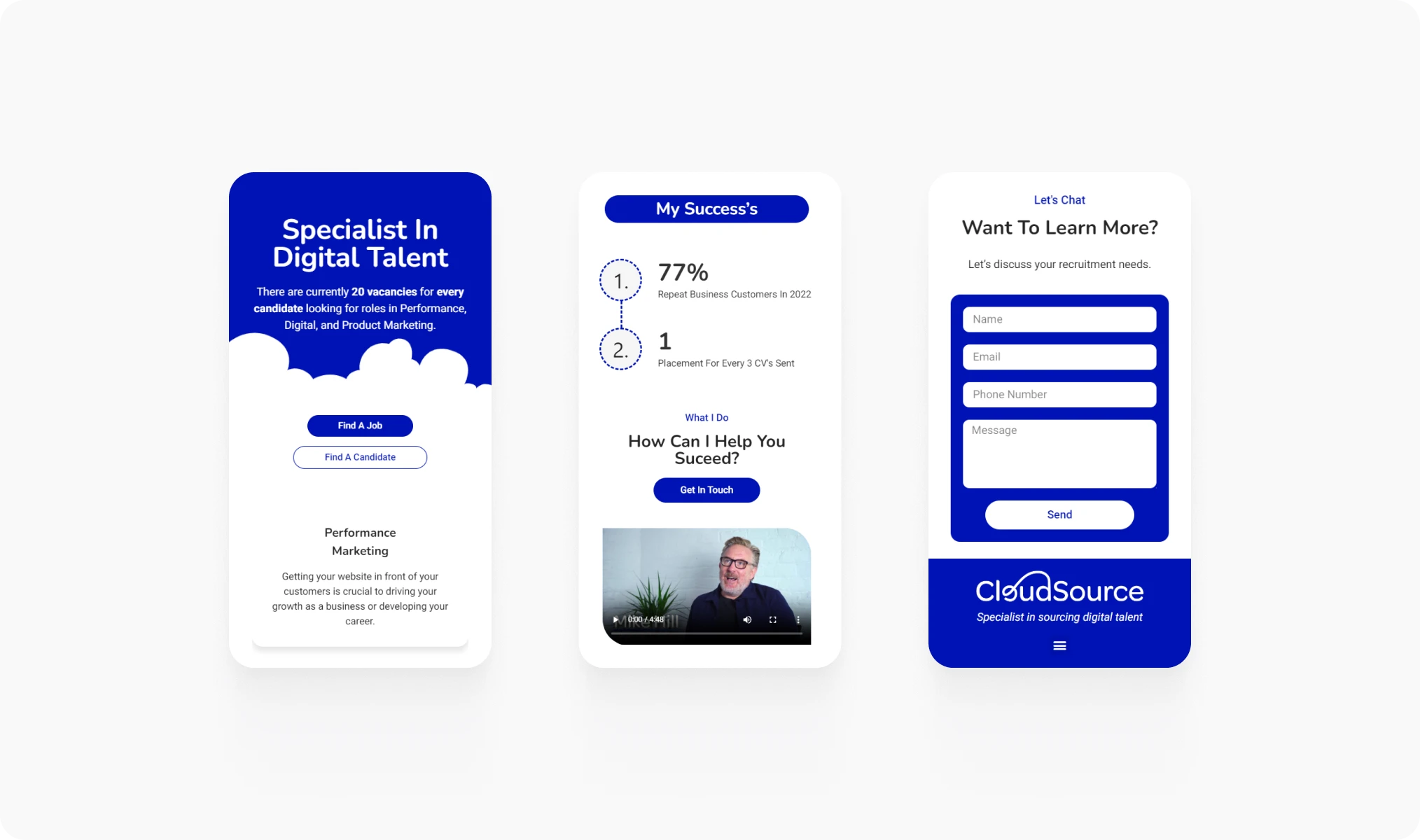 Section of the CloudSource Recruitment website design by First Rate Marketing