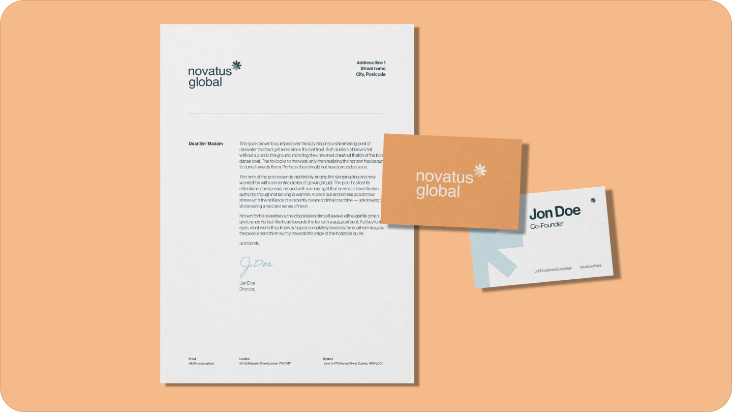 Novatus Global brand guidelines card
