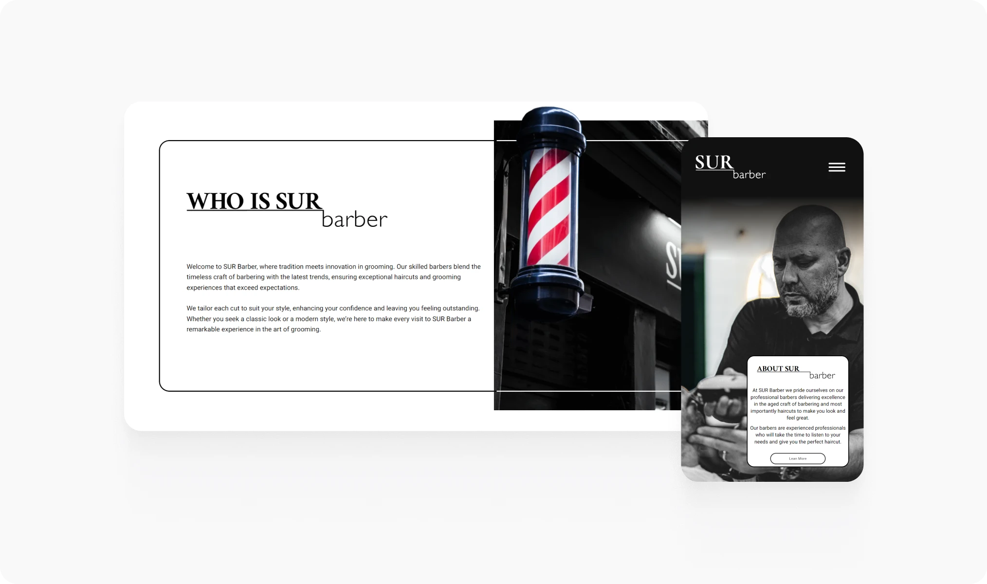 SUR Barber website design detail view