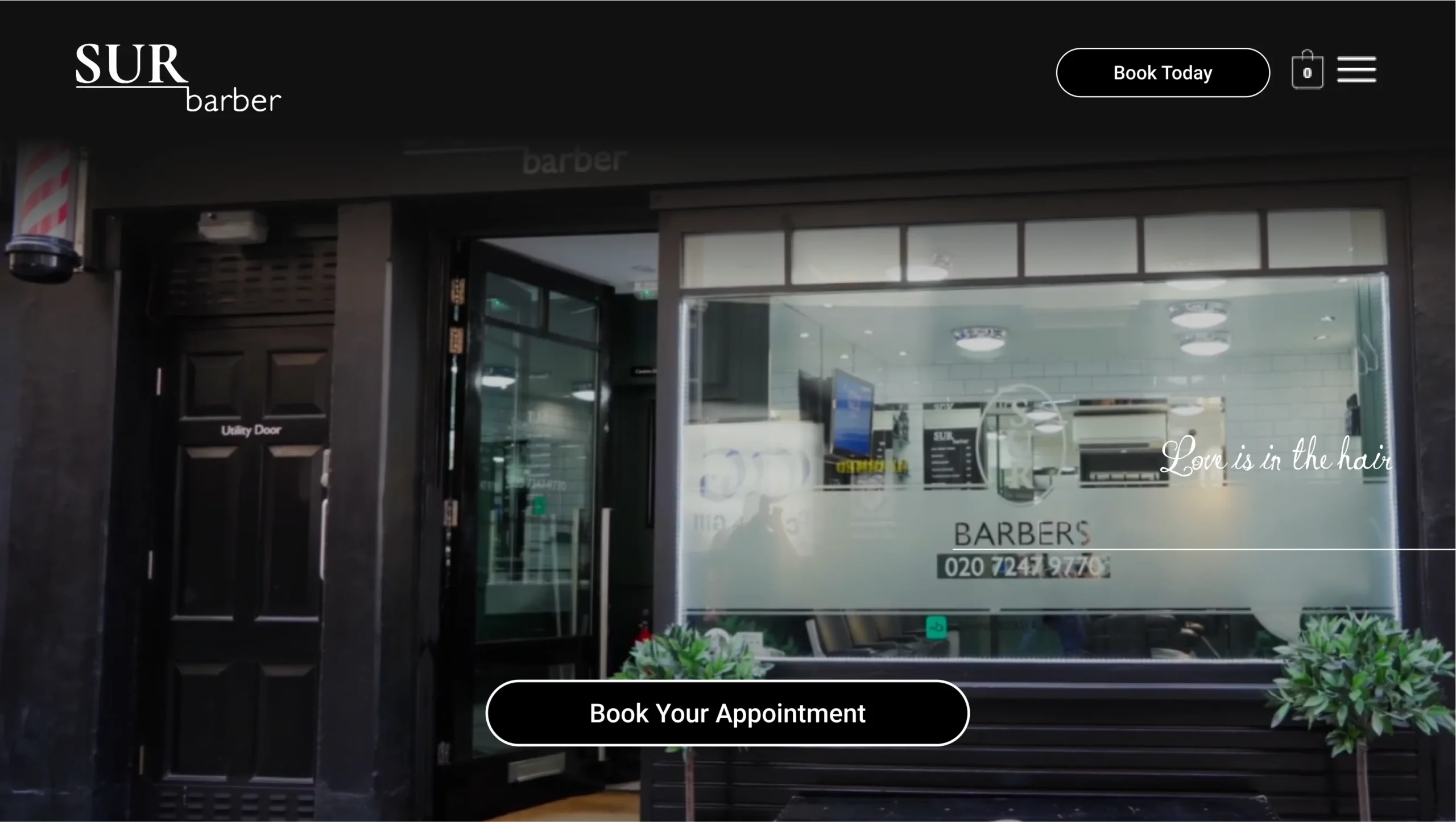 SUR Barber website design hero banner by First Rate Marketing