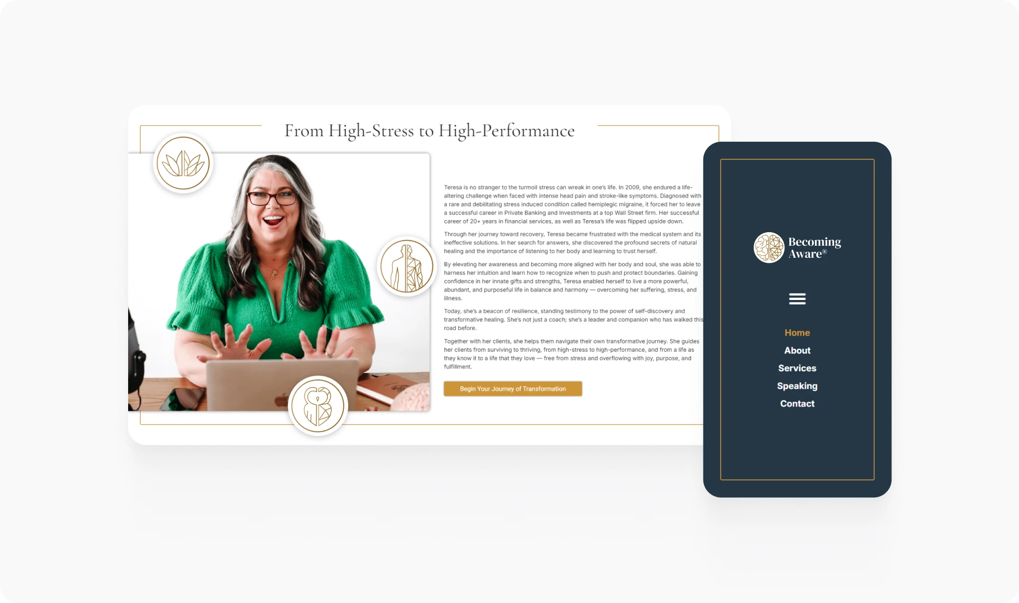 Section of the Teresa Lodato website design by First Rate Marketing