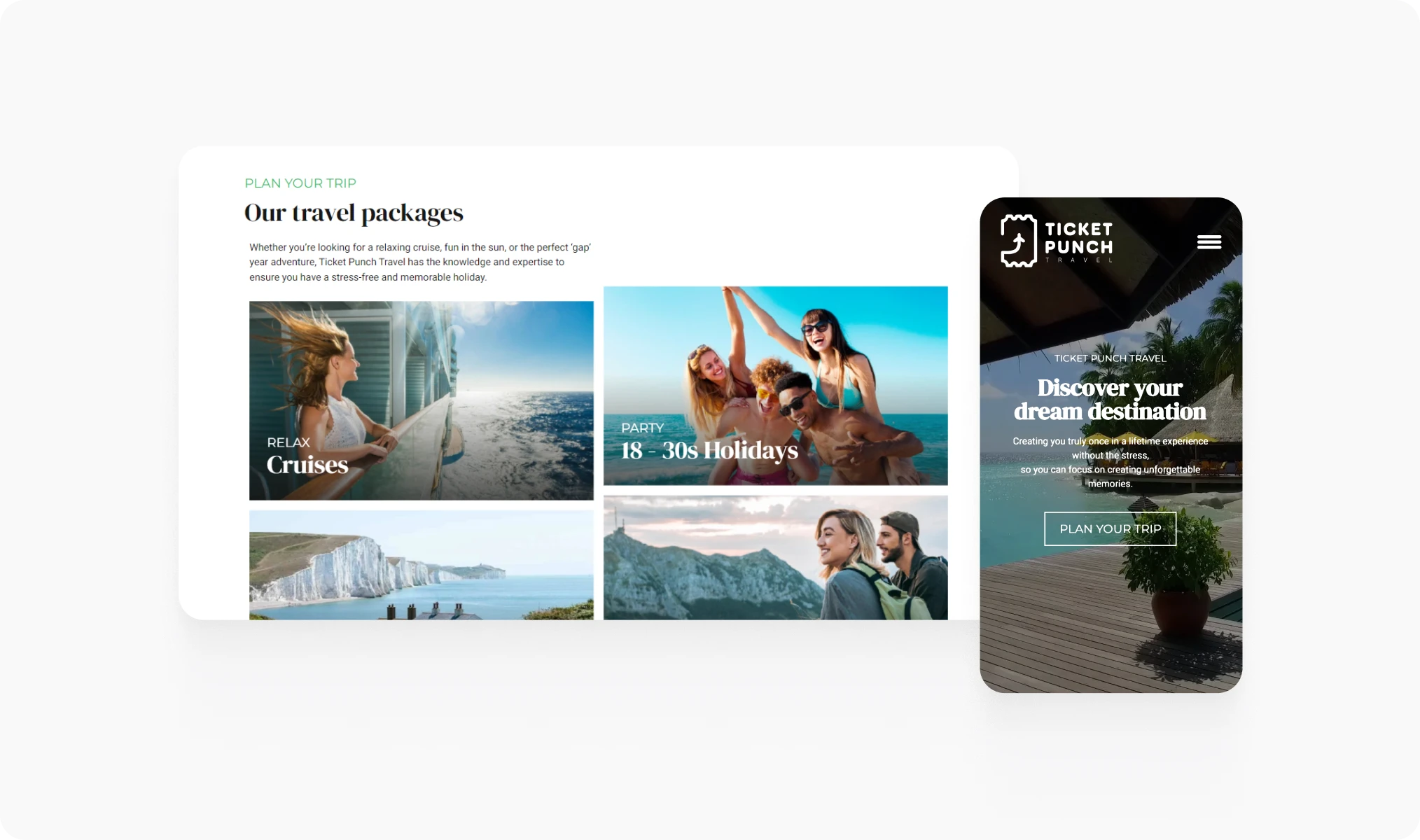 Ticket Punch Travel website design detail view