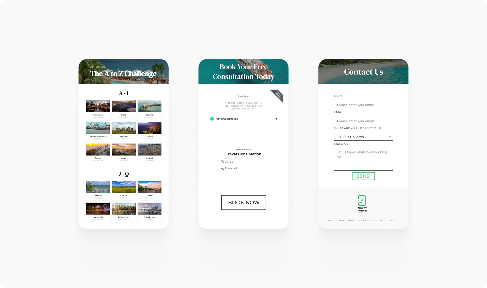 Ticket Punch Travel website design detail view