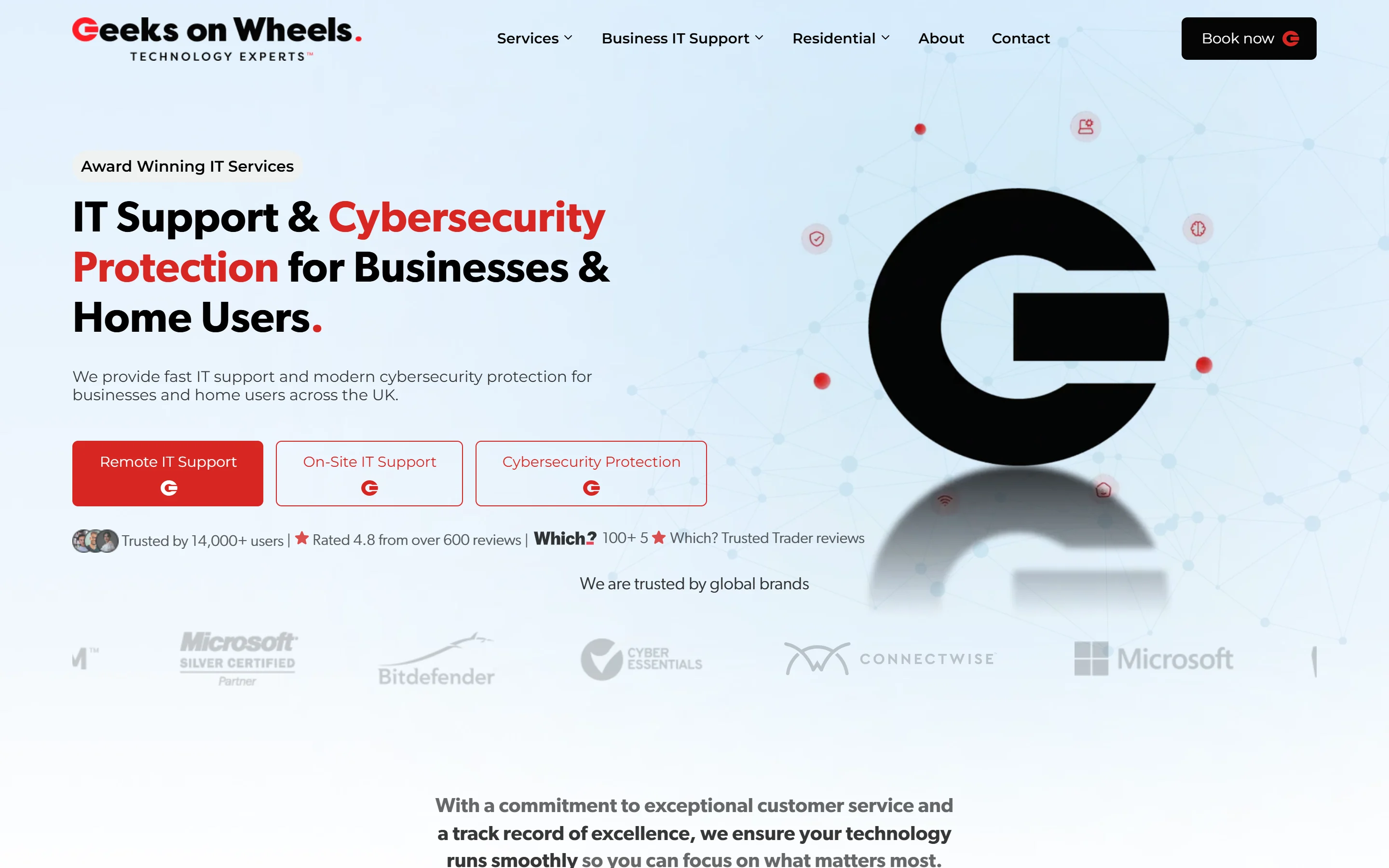 The Geeks on Wheels homepage on desktop