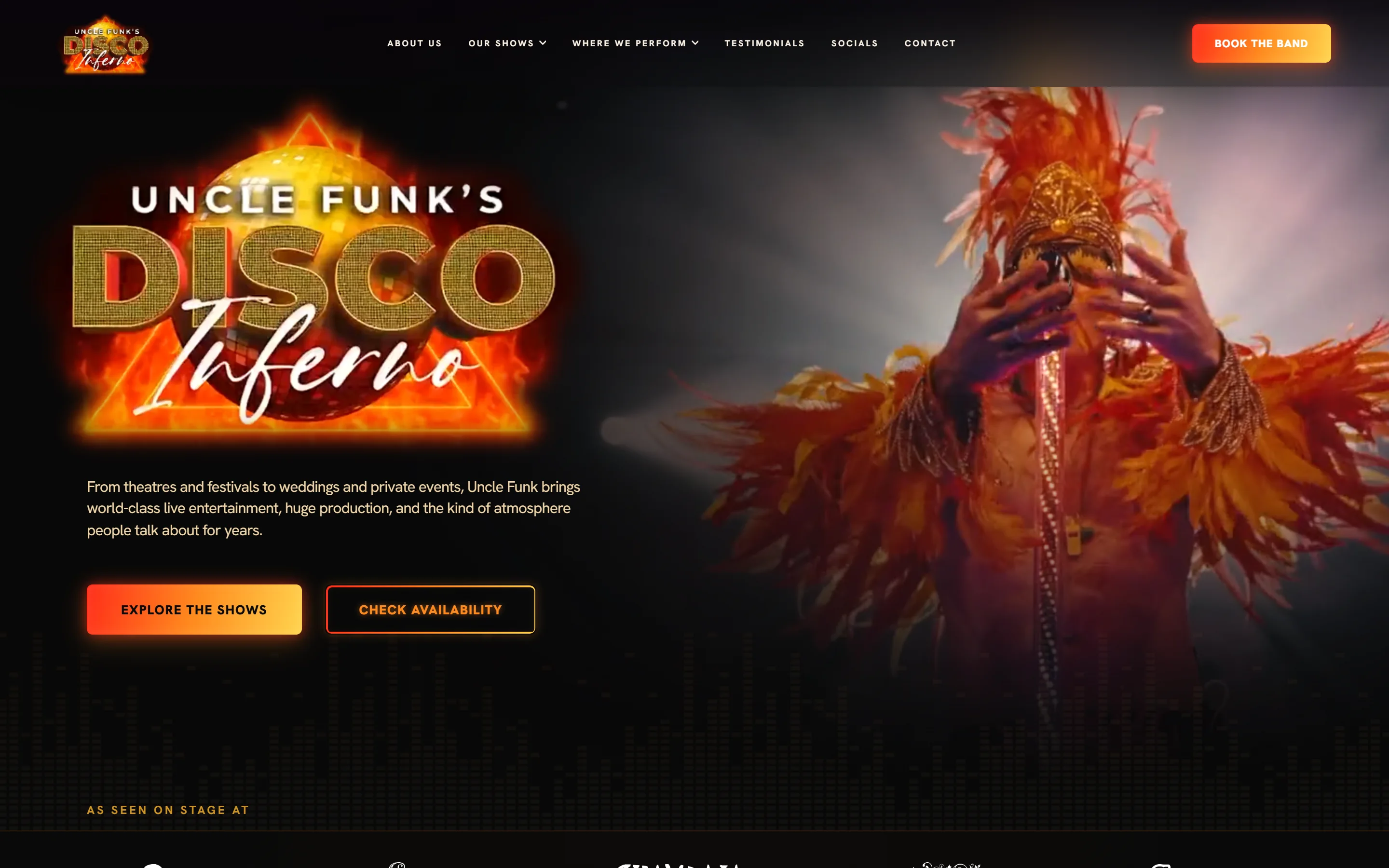The Uncle Funk&rsquo;s Disco Inferno homepage on desktop