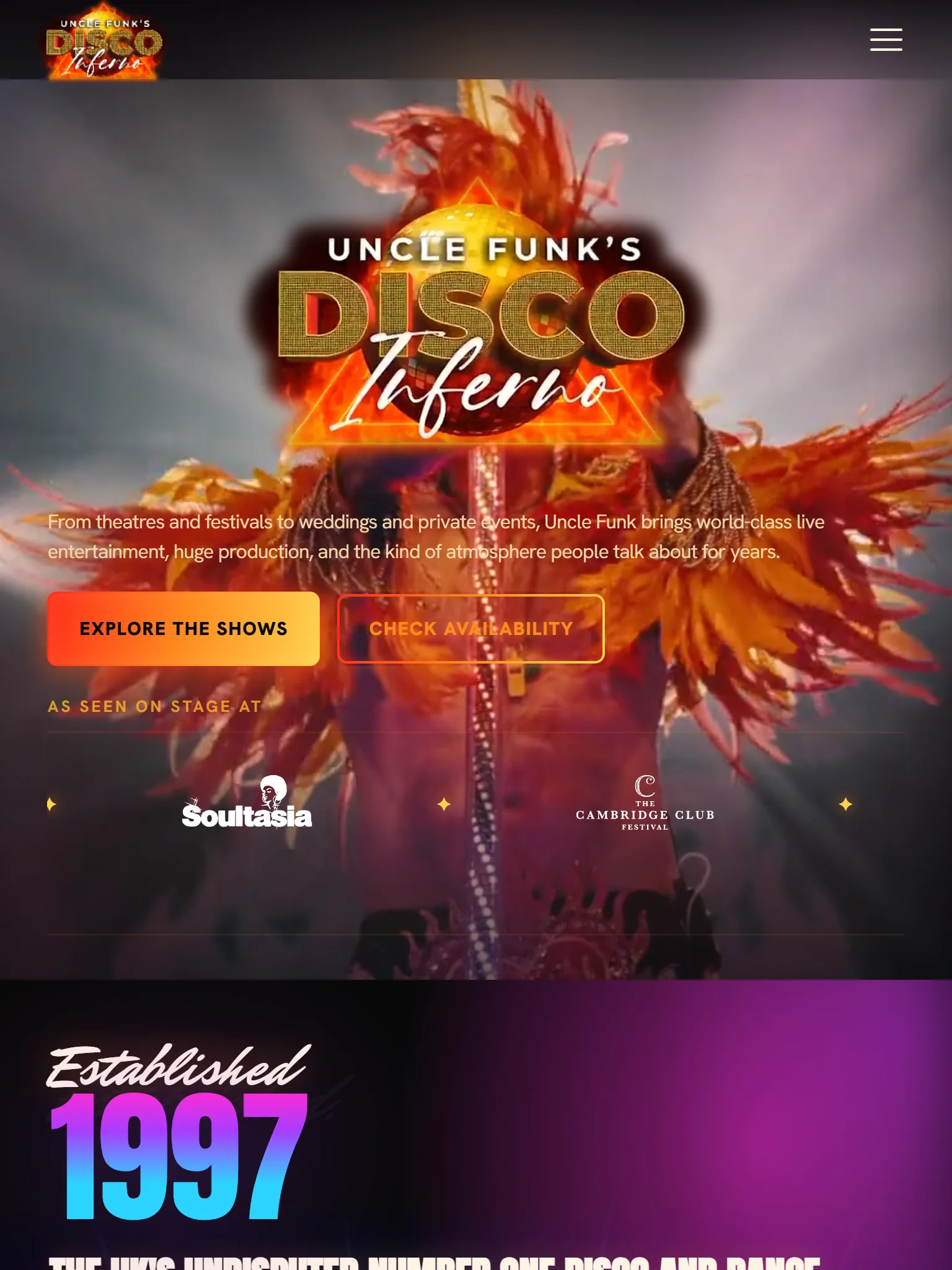 The Uncle Funk&rsquo;s Disco Inferno homepage on tablet